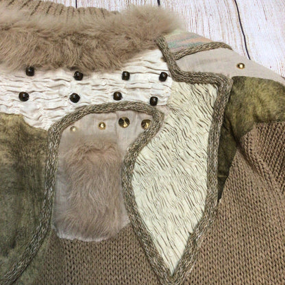 Vintage Crochetta Beige Brown Beaded Cardigan w/Shoulder Pads Size Ch44" (approx.)