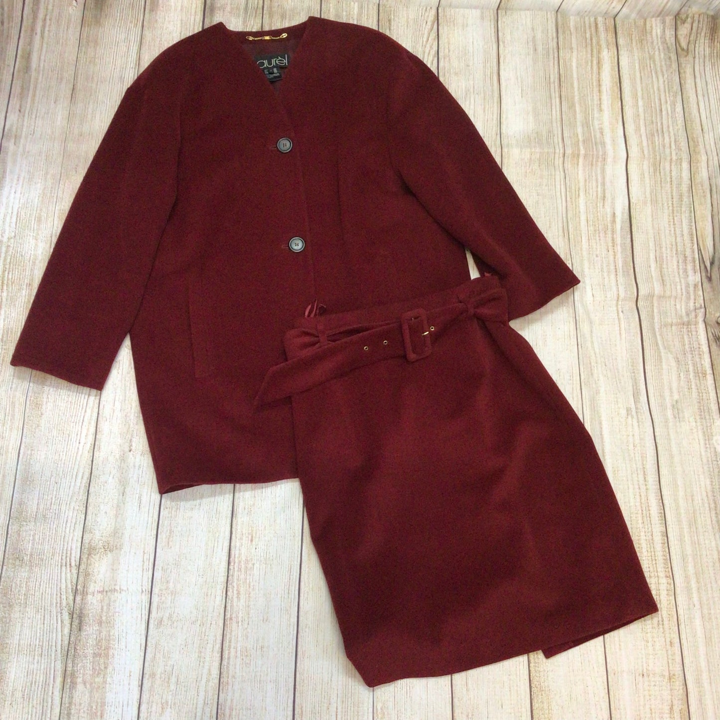 Vintage Laurèl Red Wool & Mohair 2 Piece Skirt Jacket Size 36-40