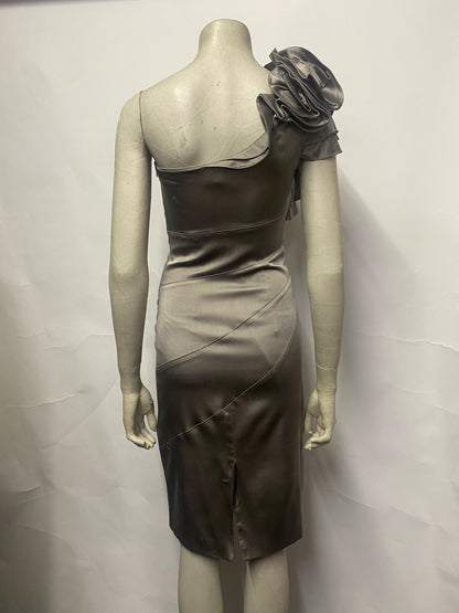 Karen Millen Grey Silk One Shoulder Occasion Dress 8