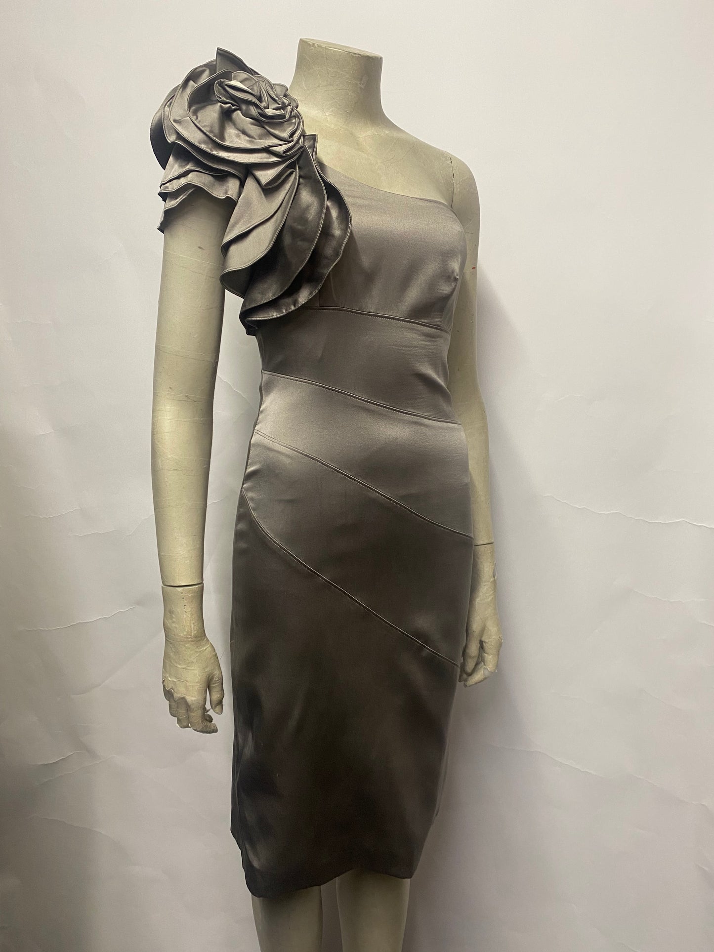 Karen Millen Grey Silk One Shoulder Occasion Dress 8