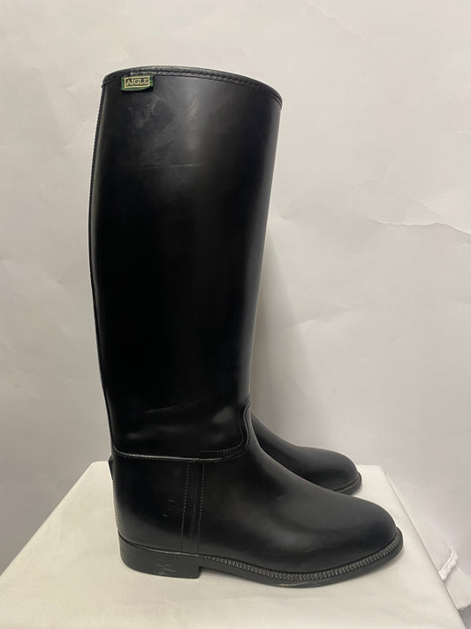 Aigle Black Rubber Knee High Riding Boot 8