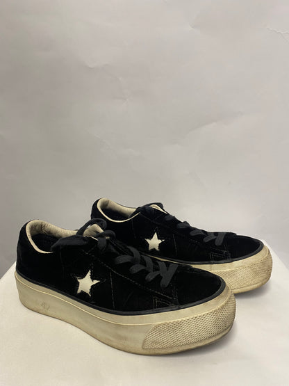 Converse Black Velvet One Star Lace Up Platform Trainers 4