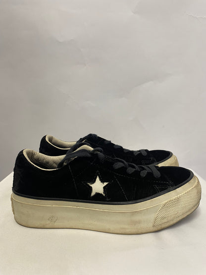 Converse Black Velvet One Star Lace Up Platform Trainers 4