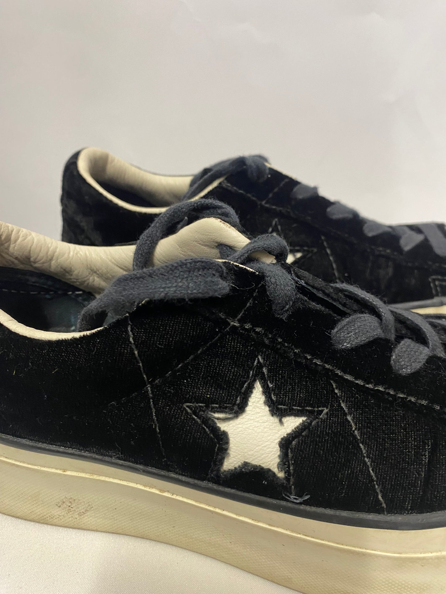 Converse Black Velvet One Star Lace Up Platform Trainers 4