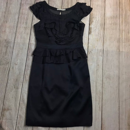 Karen Millen Black Frill Silk Blend Dress Size 12