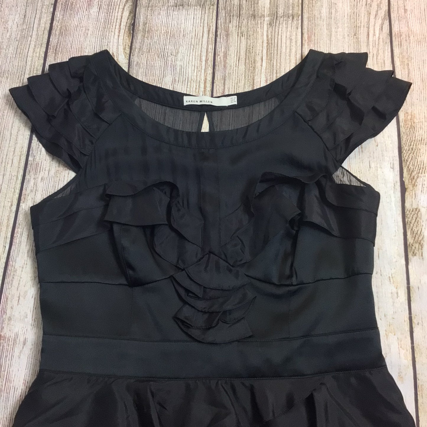 Karen Millen Black Frill Silk Blend Dress Size 12