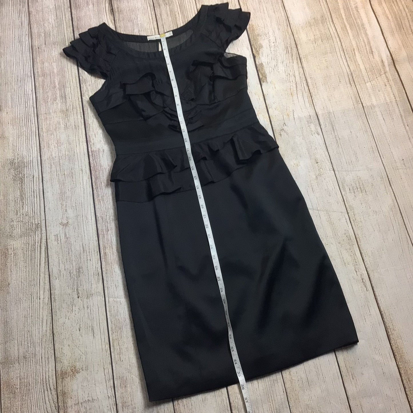 Karen Millen Black Frill Silk Blend Dress Size 12