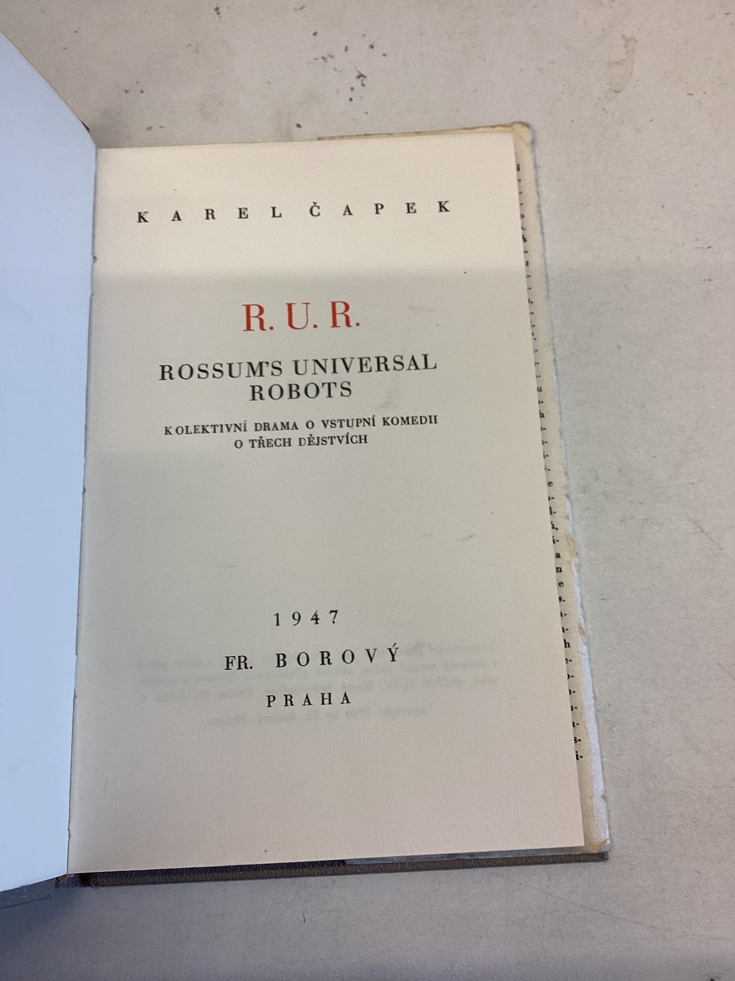 R.U.R. Rossum's Universal Robots Karl Capek In Original Czech Has Original Dust Jacket