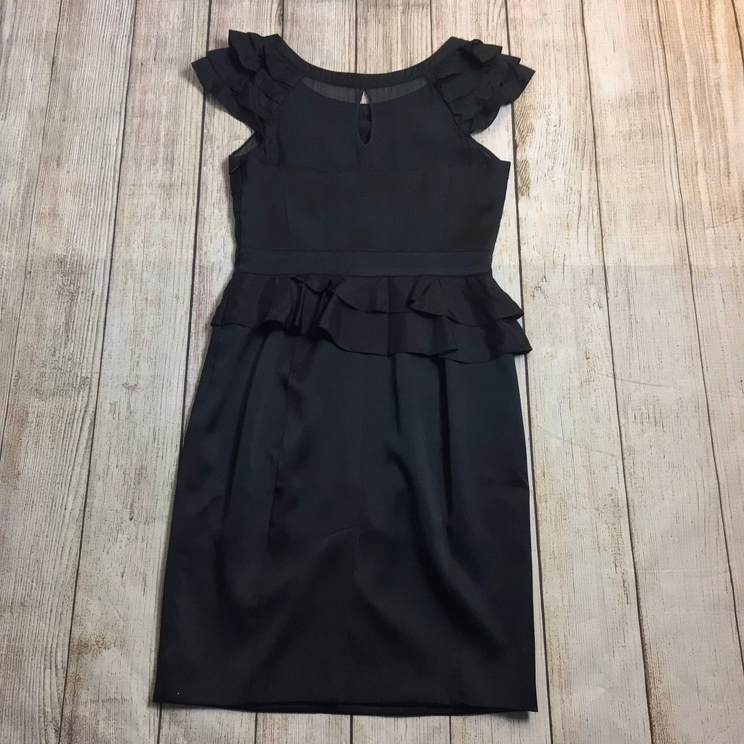 Karen Millen Black Frill Silk Blend Dress Size 12