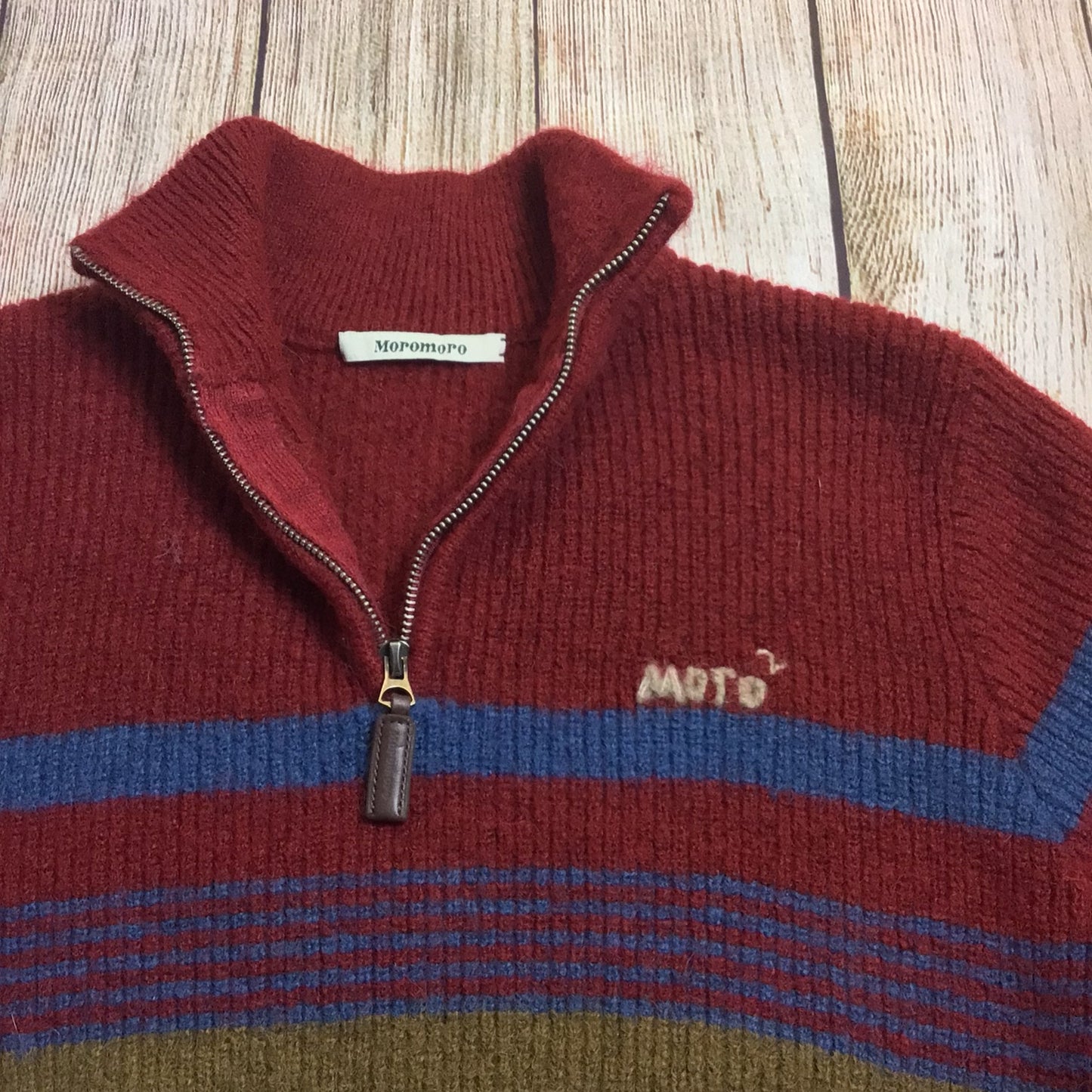 Moro Moro Red Multi Striped 1/4 Zip Stretchy Jumper Retro Size S/M (labelsize 2)