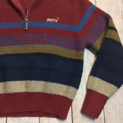 Moro Moro Red Multi Striped 1/4 Zip Stretchy Jumper Retro Size S/M (labelsize 2)