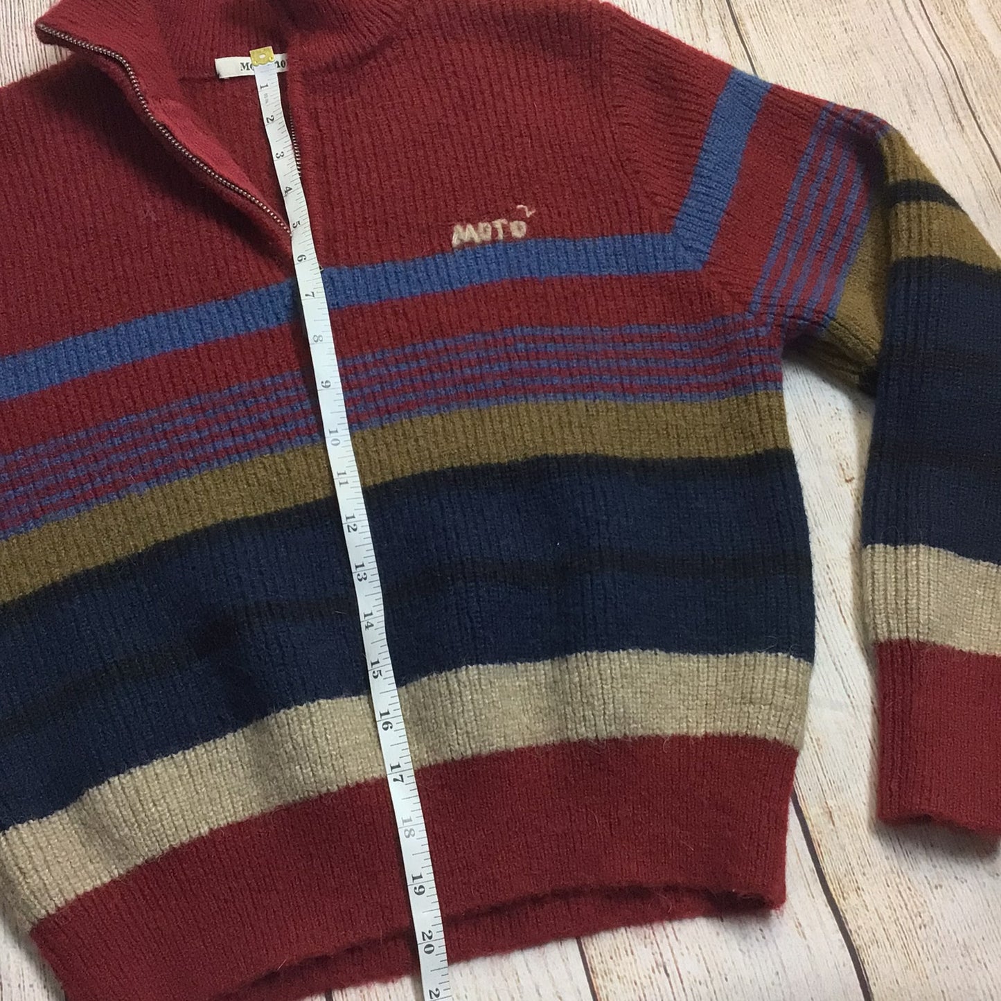 Moro Moro Red Multi Striped 1/4 Zip Stretchy Jumper Retro Size S/M (labelsize 2)