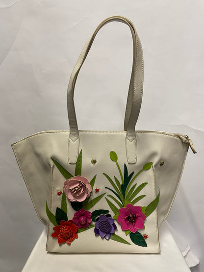 Vendula London White Leather Floral Bug Handbag