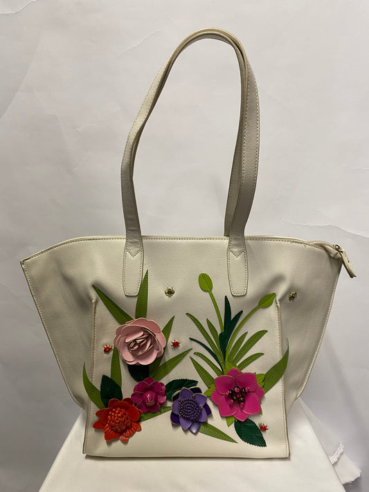 Vendula London White Leather Floral Bug Handbag