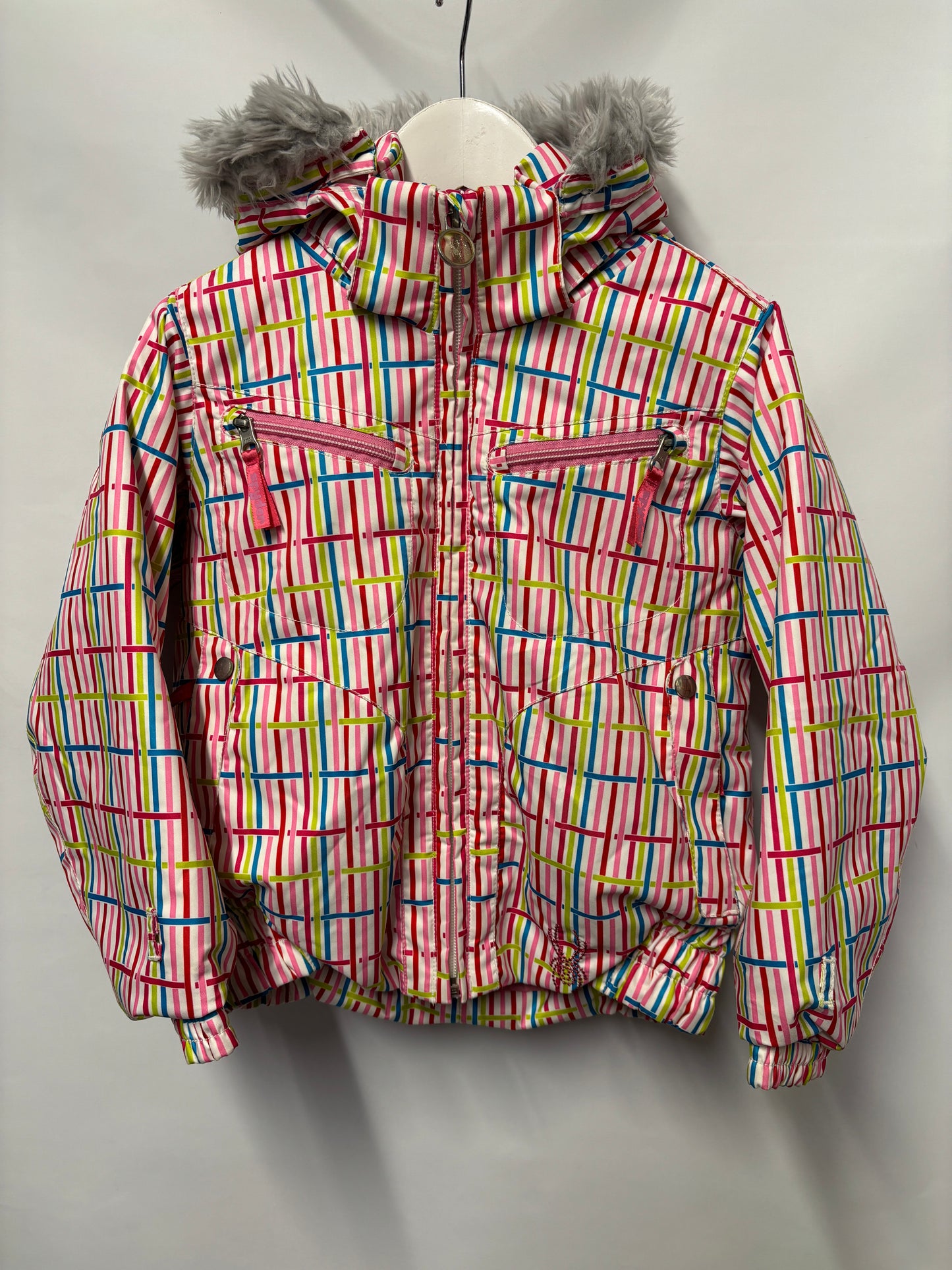 Spyder Pink and Multicoloured Striped Insulated Jacket 3.5/98