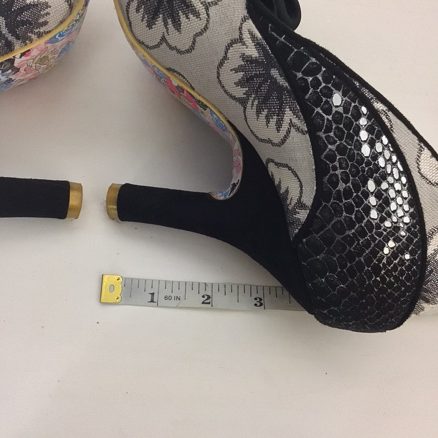 Irregular Choice Black & Grey Peach Melba Floral Heels Court Shoes Size 8 UK (42 EU)