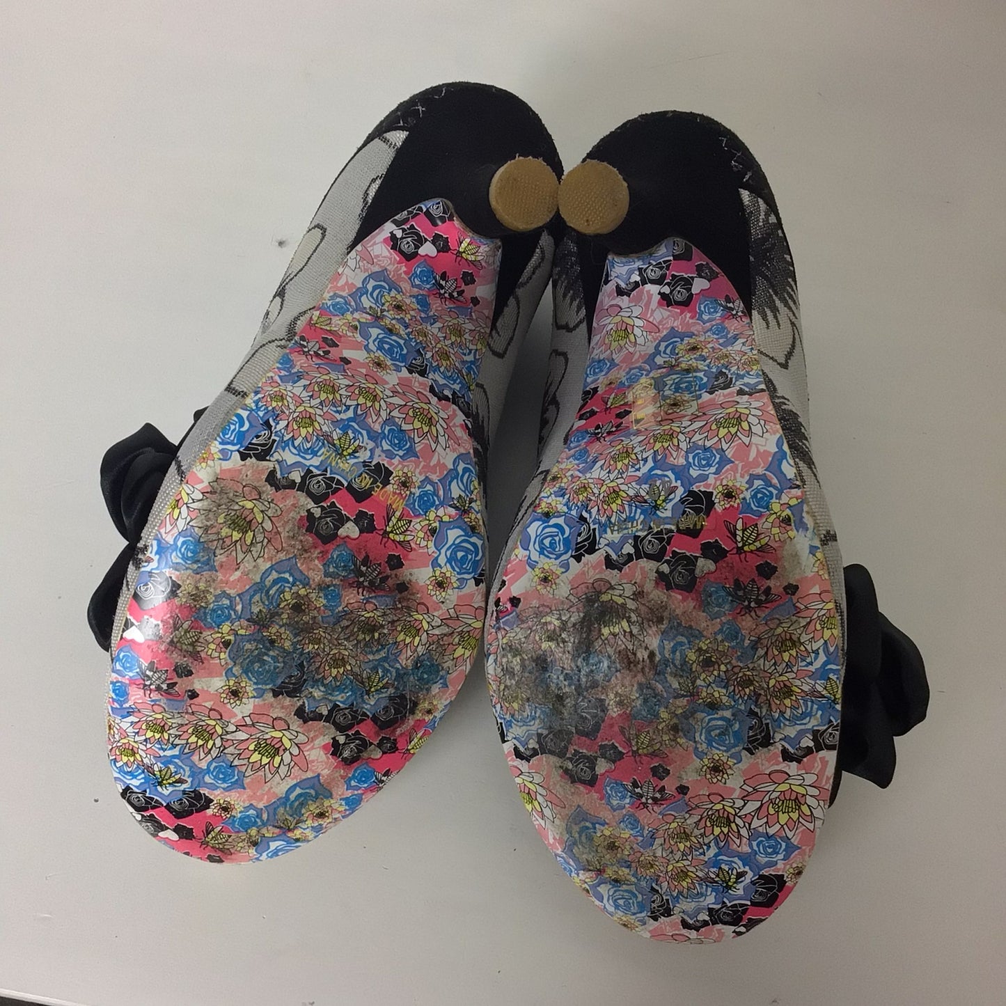 Irregular Choice Black & Grey Peach Melba Floral Heels Court Shoes Size 8 UK (42 EU)