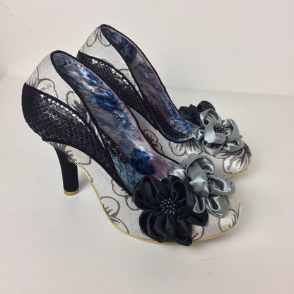 Irregular Choice Black & Grey Peach Melba Floral Heels Court Shoes Size 8 UK (42 EU)