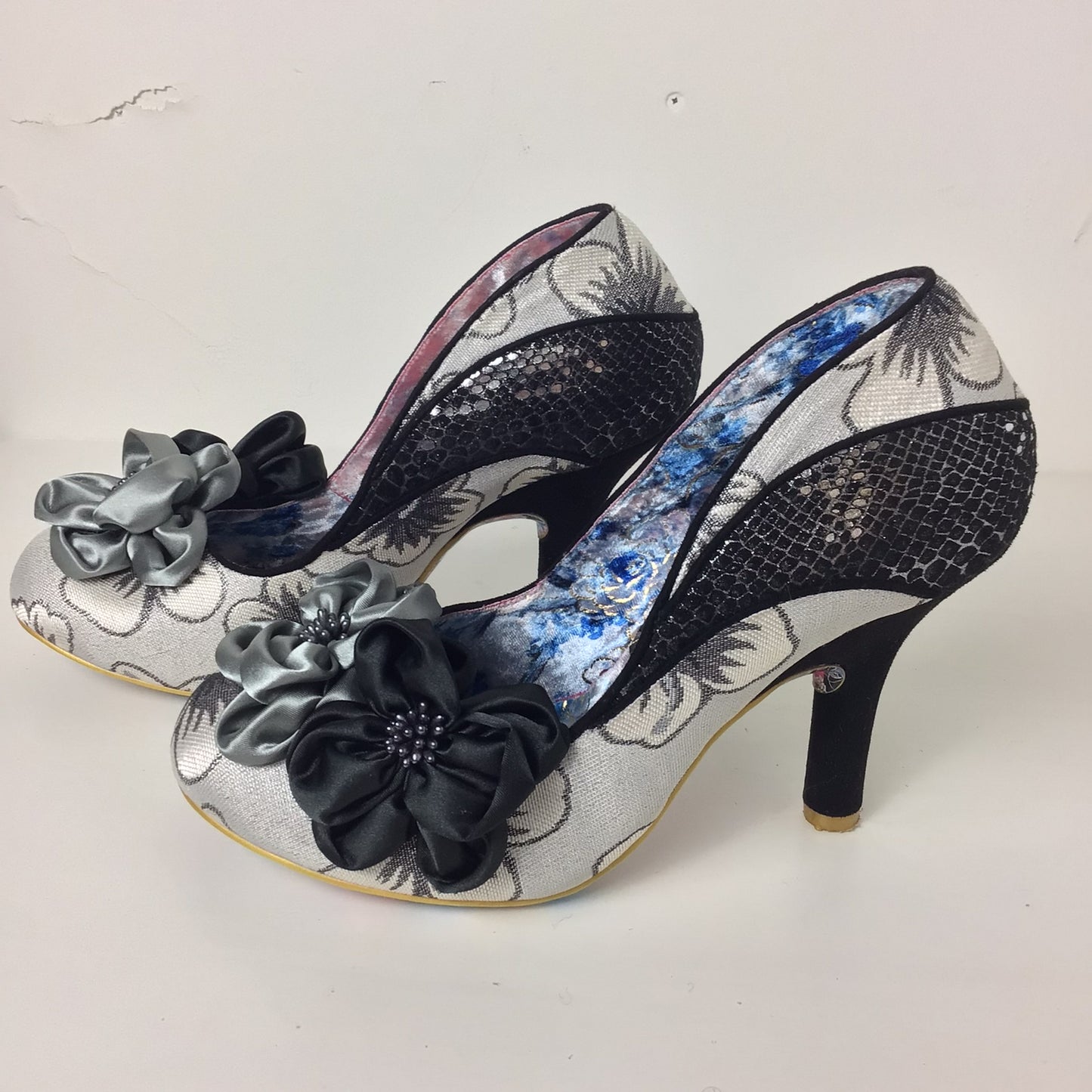 Irregular Choice Black & Grey Peach Melba Floral Heels Court Shoes Size 8 UK (42 EU)