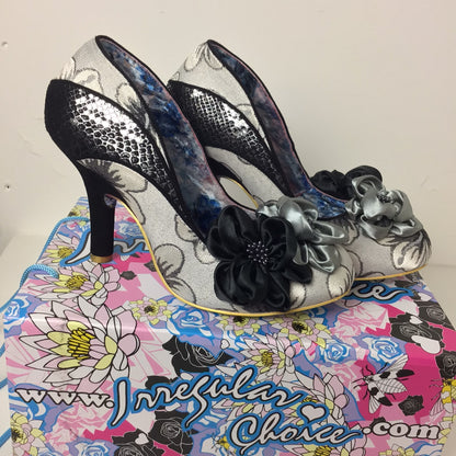 Irregular Choice Black & Grey Peach Melba Floral Heels Court Shoes Size 8 UK (42 EU)