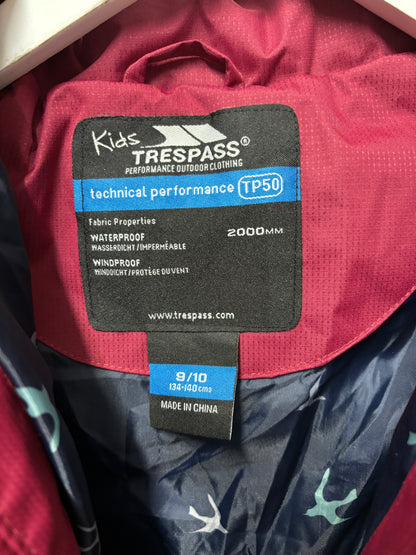 Trespass Dark Pink TP50 Waterproof Padded Jacket 9-10 Yrs