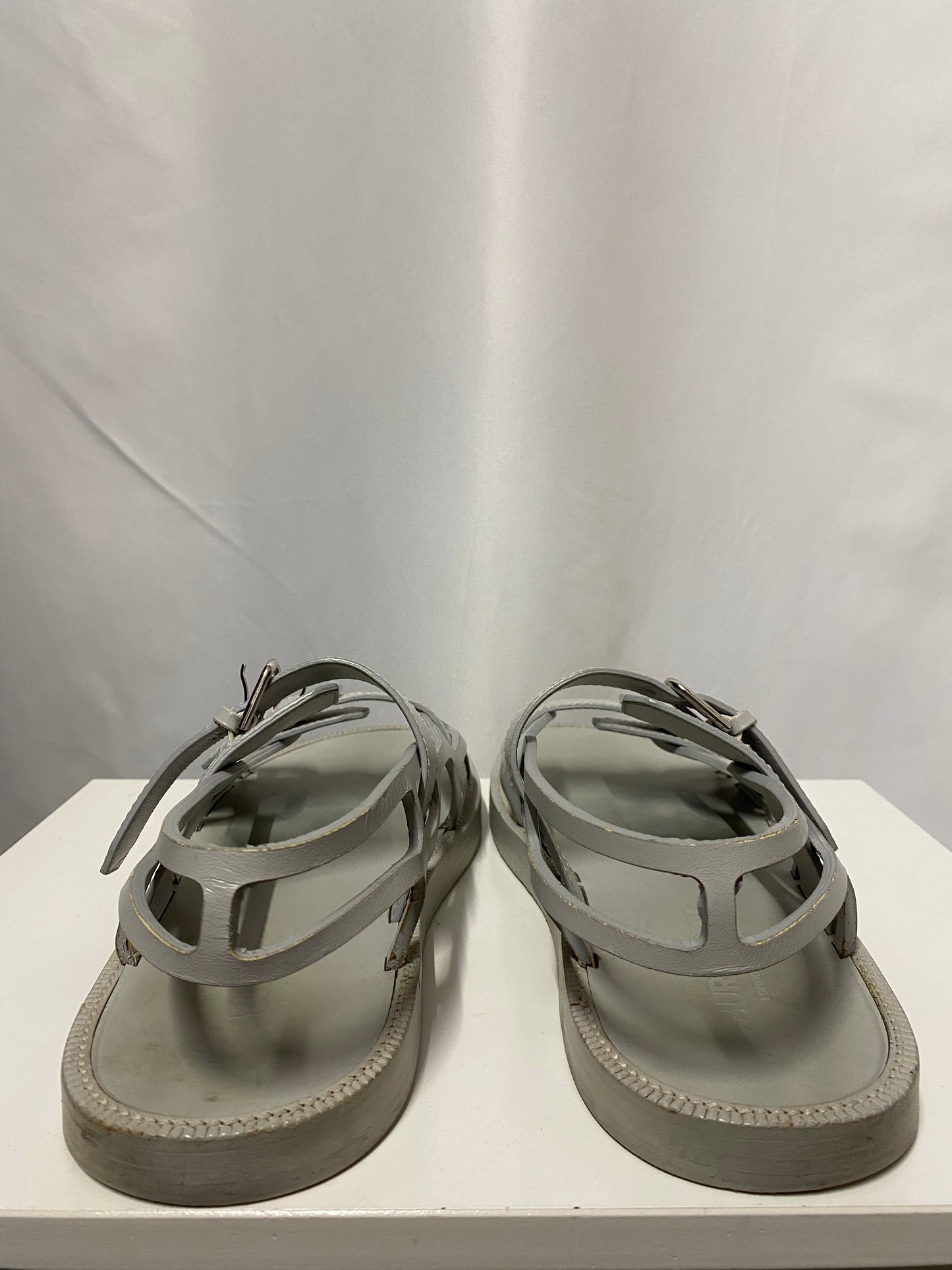 Burberry Grey Double Strap Buckle Cut Out Sandals 10.5