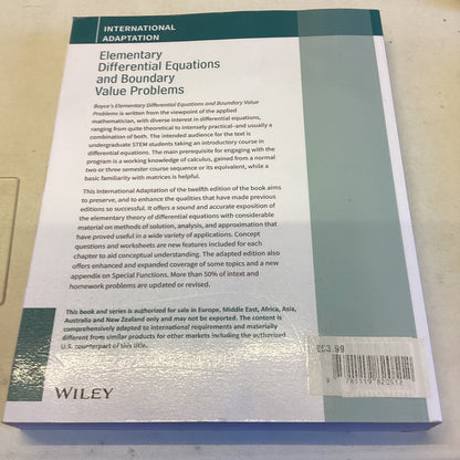 Elementary Differential Equations and Boundary Value Problems Twelfth Edition International Adaptation
