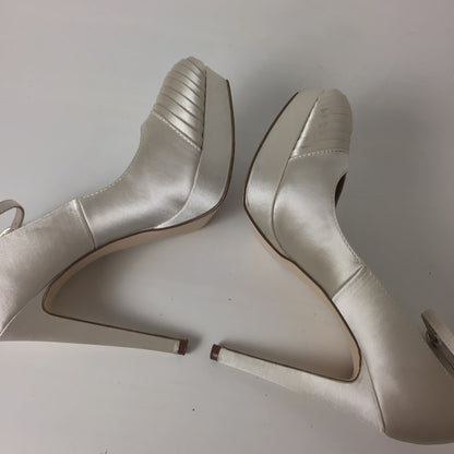 Next Ivory Pleat Platform Heels Shoes Size 4.5 UK (37.5 EU)