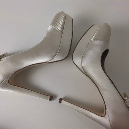 Next Ivory Pleat Platform Heels Shoes Size 4.5 UK (37.5 EU)