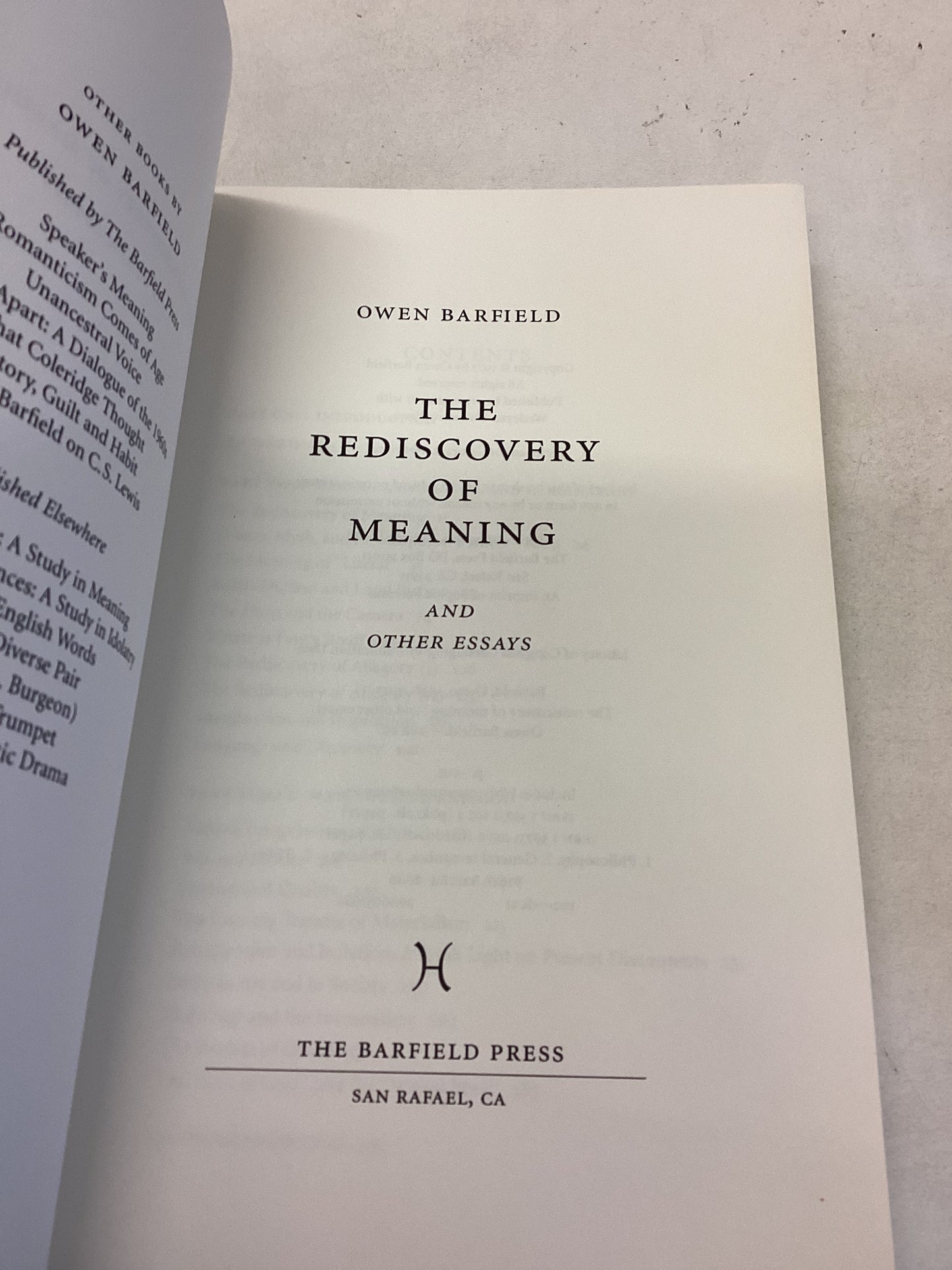 The Rediscovery of Meaning and Other Essays Owen Barfield