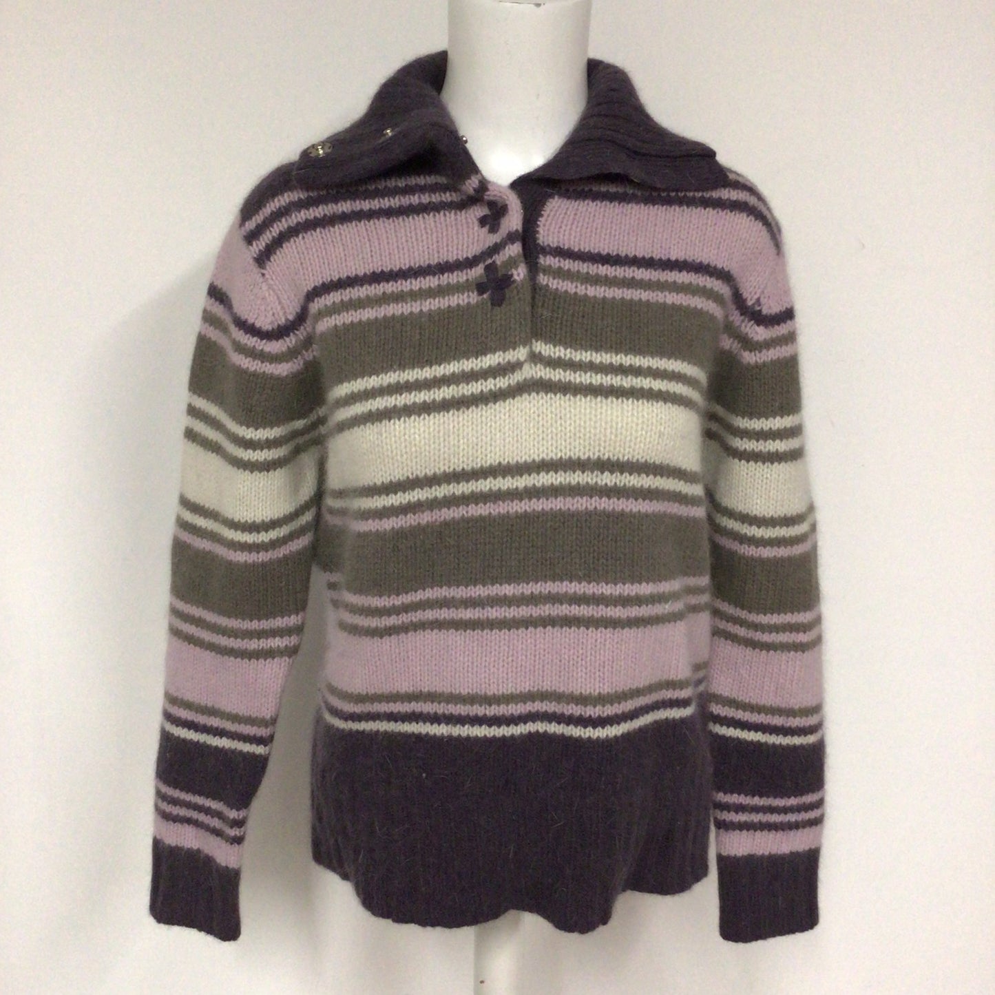 Roman Originals Purple Multi Striped Lambswool & Angora Blend Jumper Size M/L