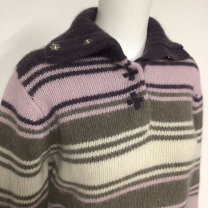 Roman Originals Purple Multi Striped Lambswool & Angora Blend Jumper Size M/L