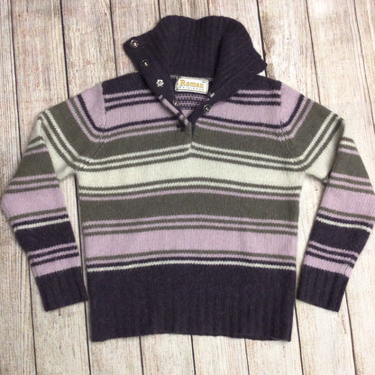 Roman Originals Purple Multi Striped Lambswool & Angora Blend Jumper Size M/L