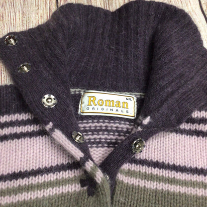 Roman Originals Purple Multi Striped Lambswool & Angora Blend Jumper Size M/L