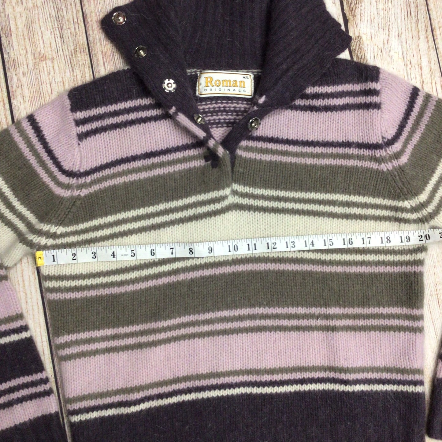 Roman Originals Purple Multi Striped Lambswool & Angora Blend Jumper Size M/L