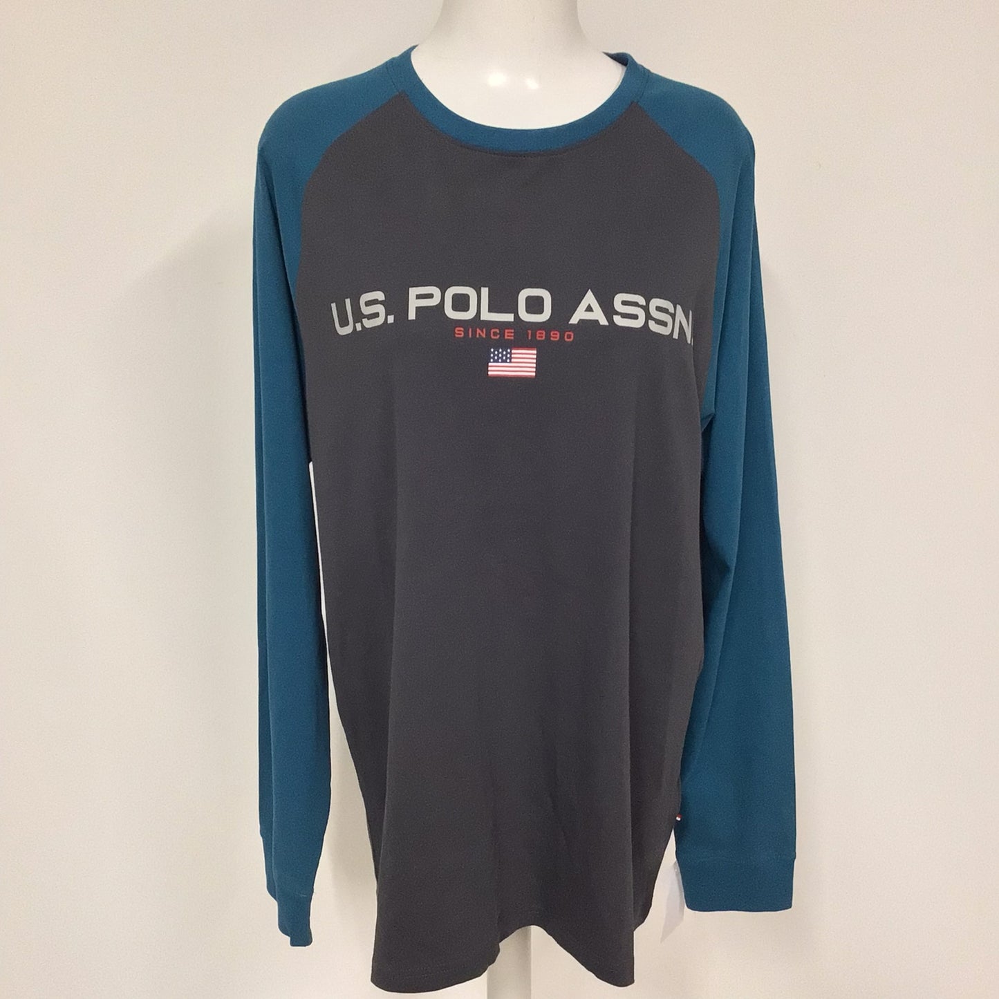 BNWT US Polo Assn Teal Blue & Grey Raglan Long Sleeve Top Size XL