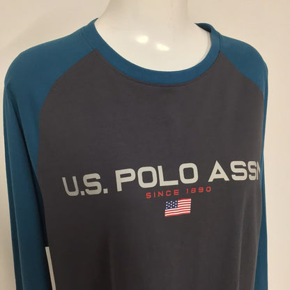 BNWT US Polo Assn Teal Blue & Grey Raglan Long Sleeve Top Size XL