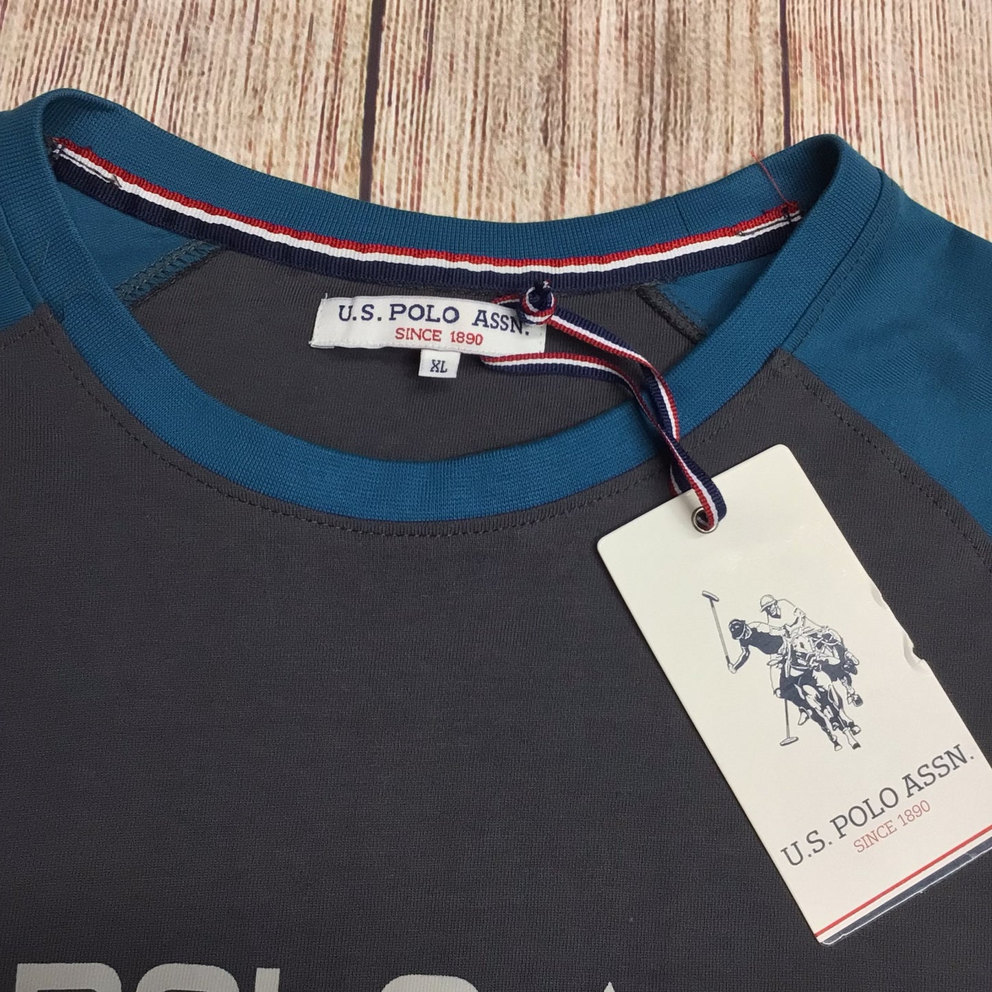 BNWT US Polo Assn Teal Blue & Grey Raglan Long Sleeve Top Size XL