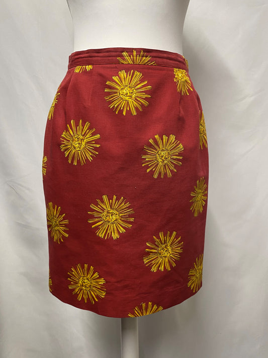 Dejac Paris Red Sun Print Fitted Skirt Small