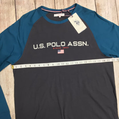 BNWT US Polo Assn Teal Blue & Grey Raglan Long Sleeve Top Size XL