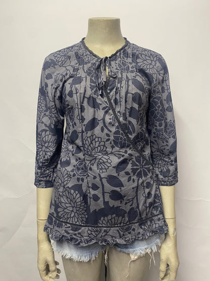 Sandwich Grey and Blue Floral Cotton Wrap Top 8