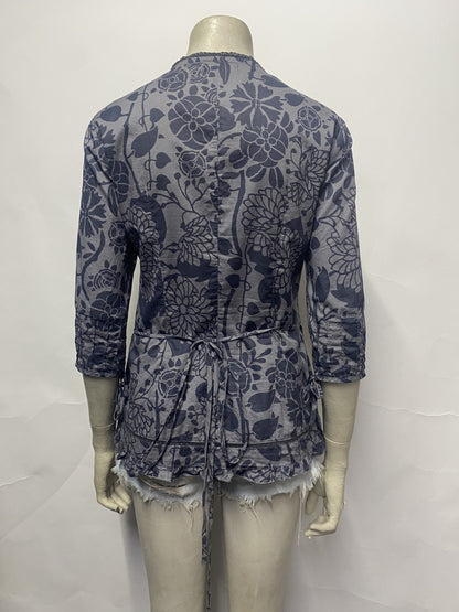 Sandwich Grey and Blue Floral Cotton Wrap Top 8