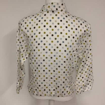 Hobbs Cream & Green Polka Dot 100% Linen 3/4 Sleeve Blouse Top Size 14