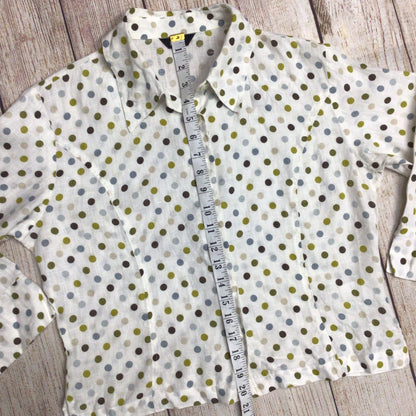 Hobbs Cream & Green Polka Dot 100% Linen 3/4 Sleeve Blouse Top Size 14