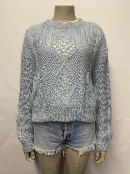 The Kooples Baby Blue Mohair Blend Crochet Jumper Small