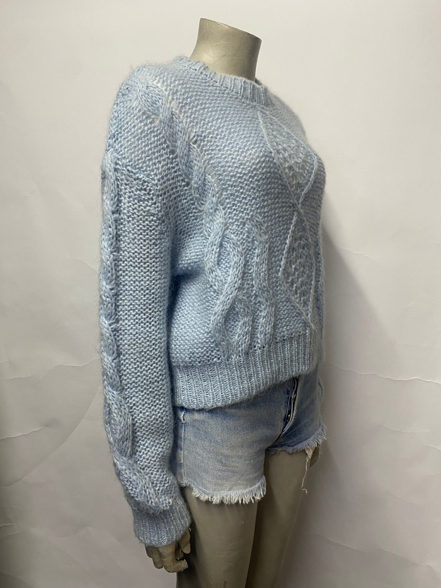 The Kooples Baby Blue Mohair Blend Crochet Jumper Small