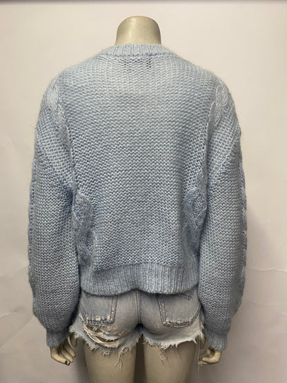 The Kooples Baby Blue Mohair Blend Crochet Jumper Small