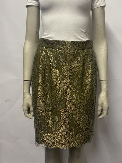 Angelo Tarriazzi Green and Gold Lace Vintage Skirt Suit Small