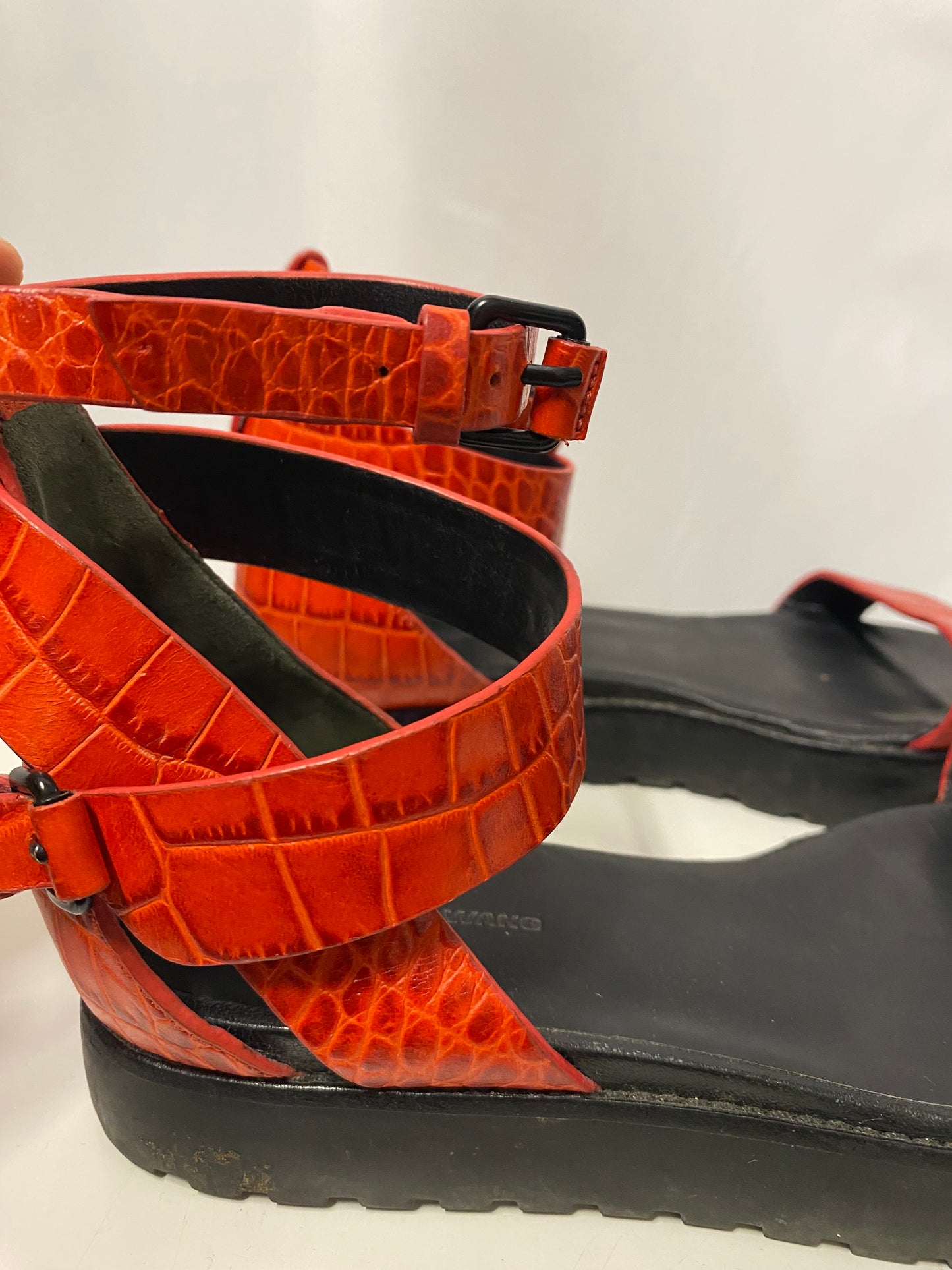 Alexander Wang Red Crocodile Pointed Strappy Sandals 3.5