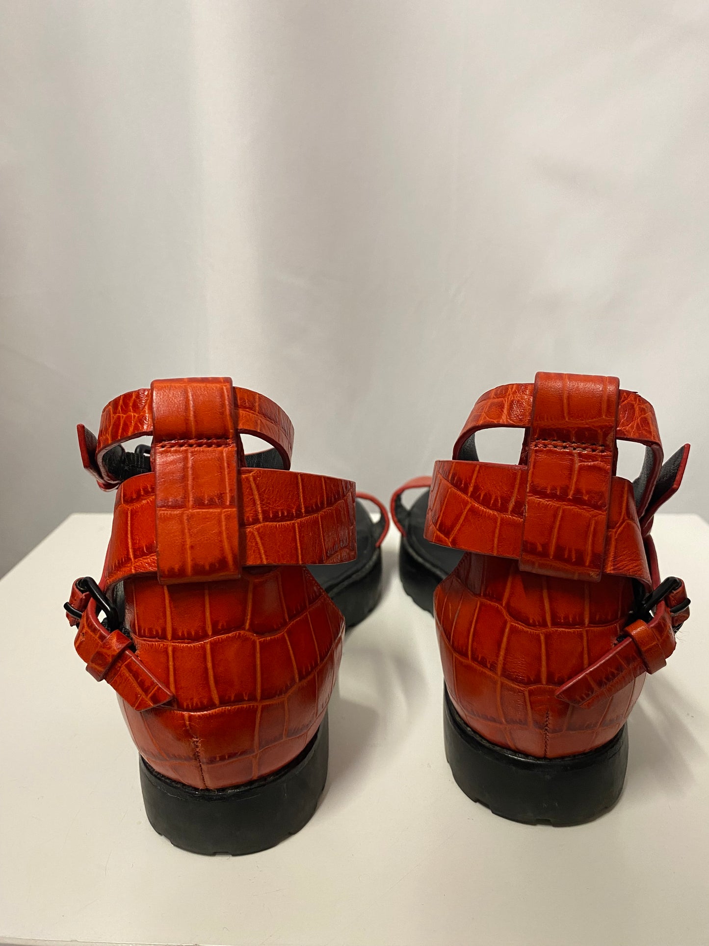 Alexander Wang Red Crocodile Pointed Strappy Sandals 3.5